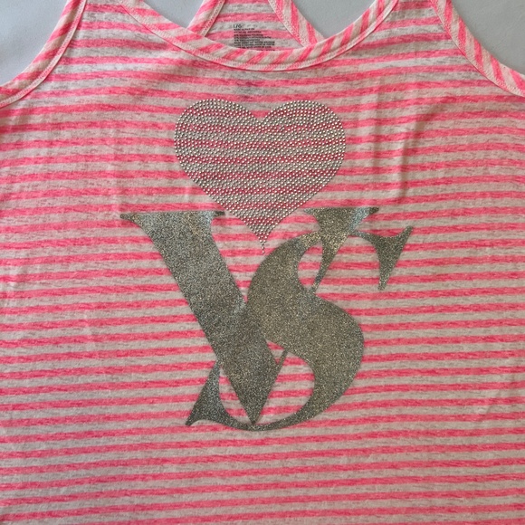 Victoria's Secret Supermodel Essential Racer Back Tank Top Pink/White SZ L - Picture 6 of 6